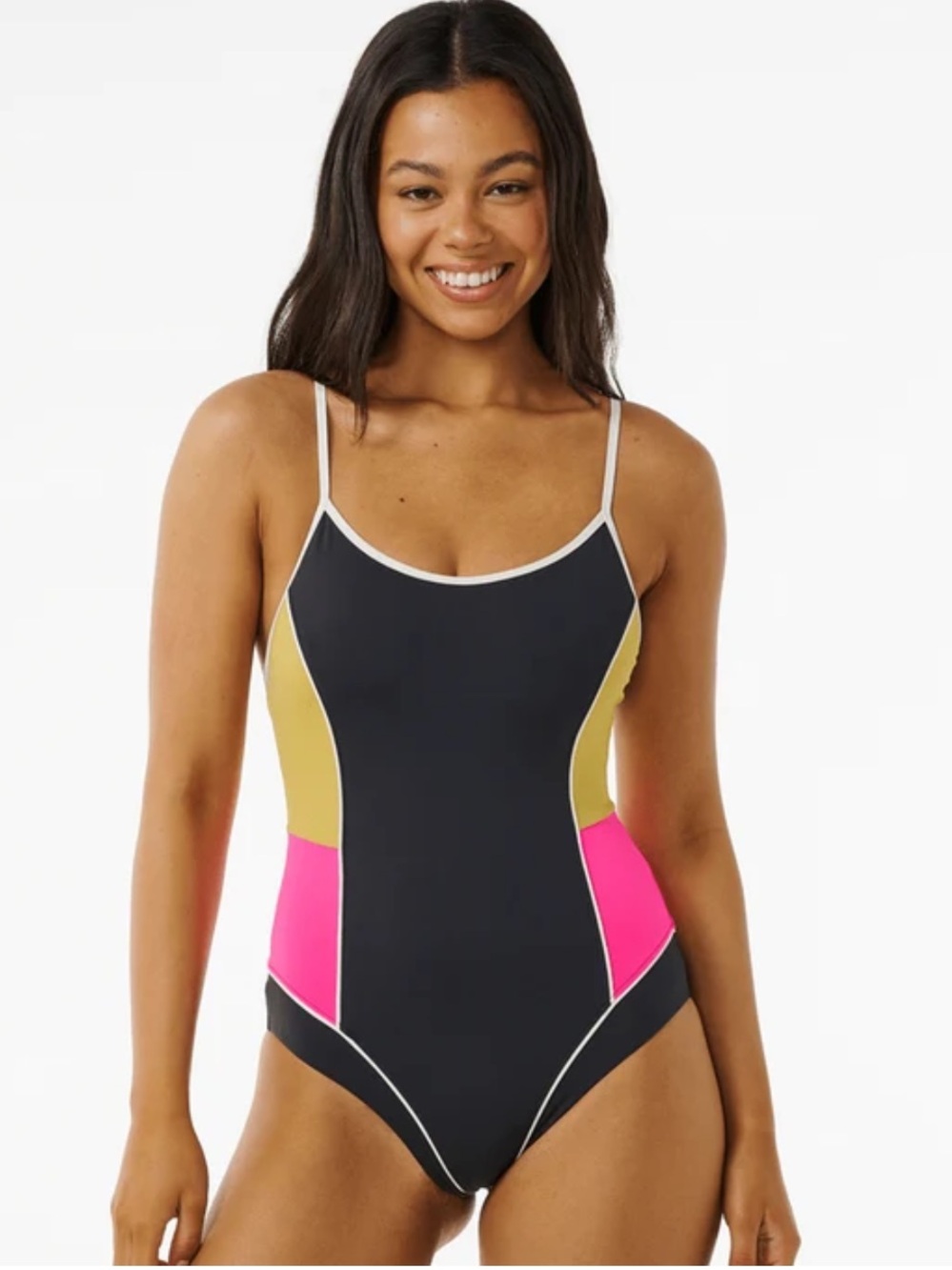 Rip Curl Hibiscus Heat Splice One Piece Swimsuit Black Pink Size Small